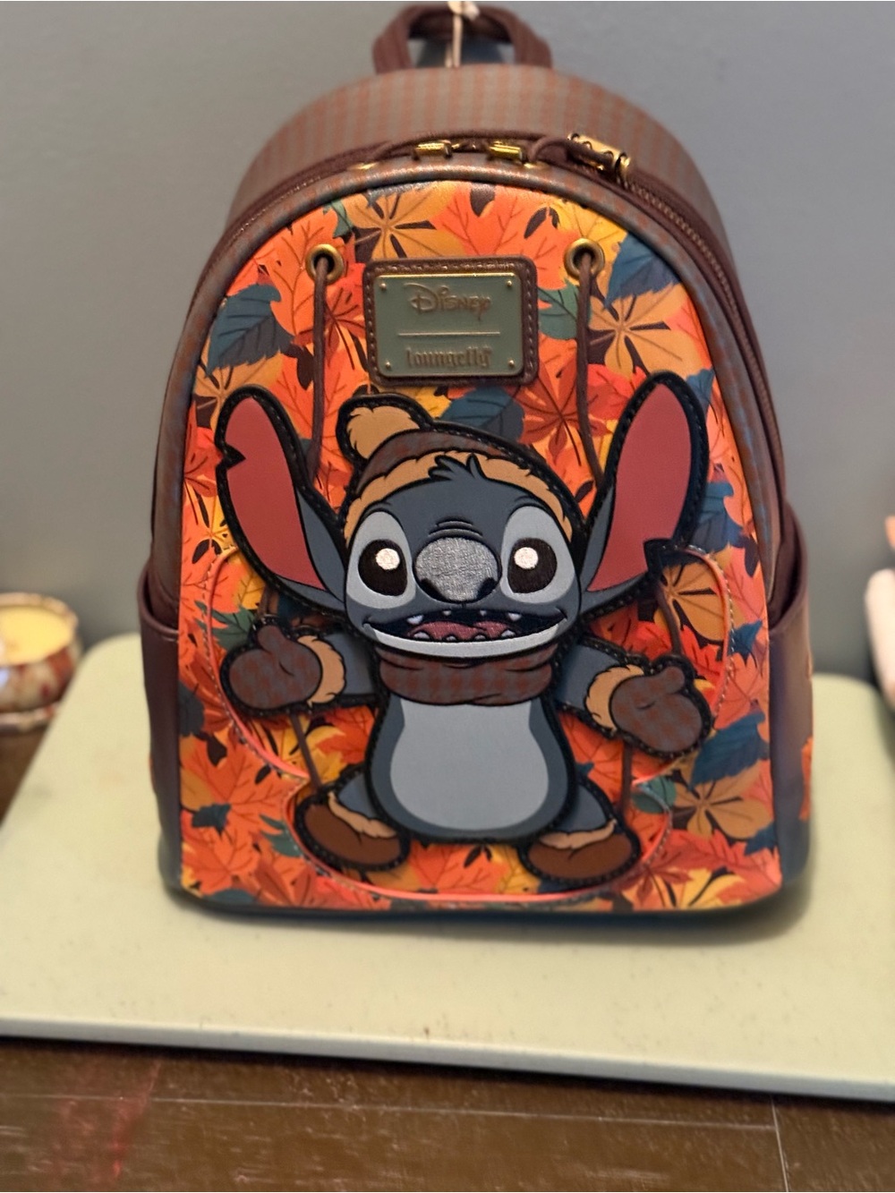 Loungefly Disney Stitch Autumn Leaves Mini Backpack - Orange/Brown/Blue